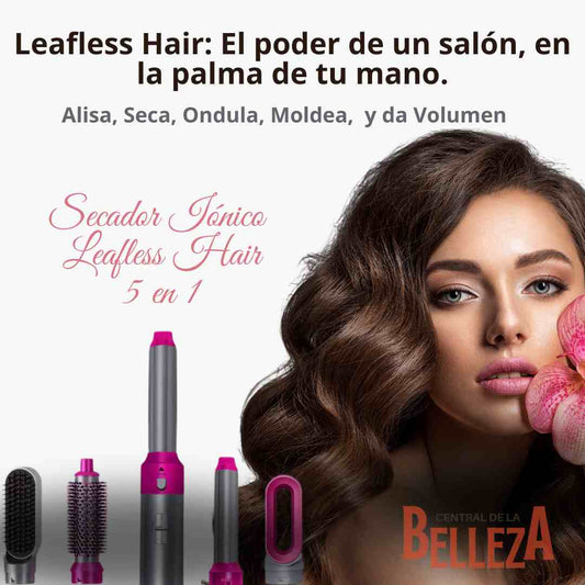 Secador Iónico Leafless Hair - Cepillo 5 en 1 (Seca, Alisa, Riza, Moldea y Ondula)